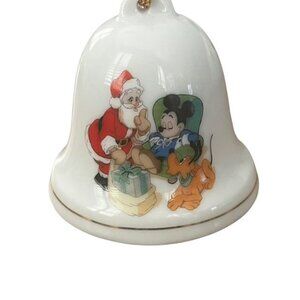 Grolier Disney Mickey and Santa Christmas Porcelain Bell Ornament 1993